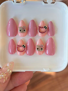 Pink Glitter Kitty Press On Nail Set Size XS/3