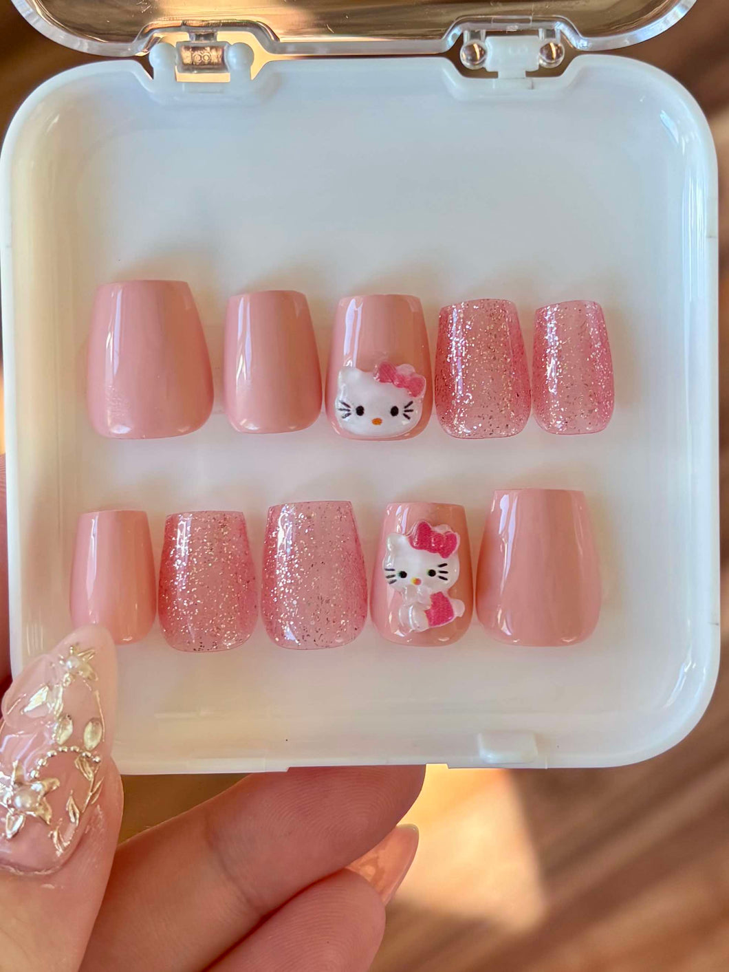 Pink Kitty Press On Nail Set Size L/0