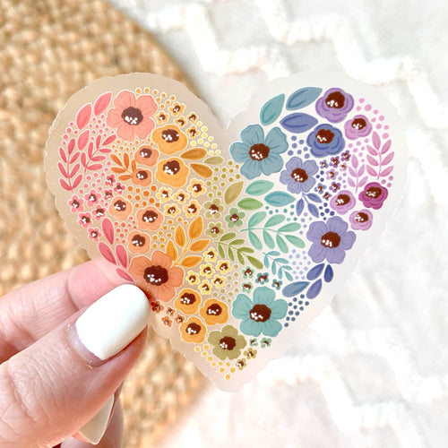 Clear Floral Heart Pride Sticker 2.75x2.75in